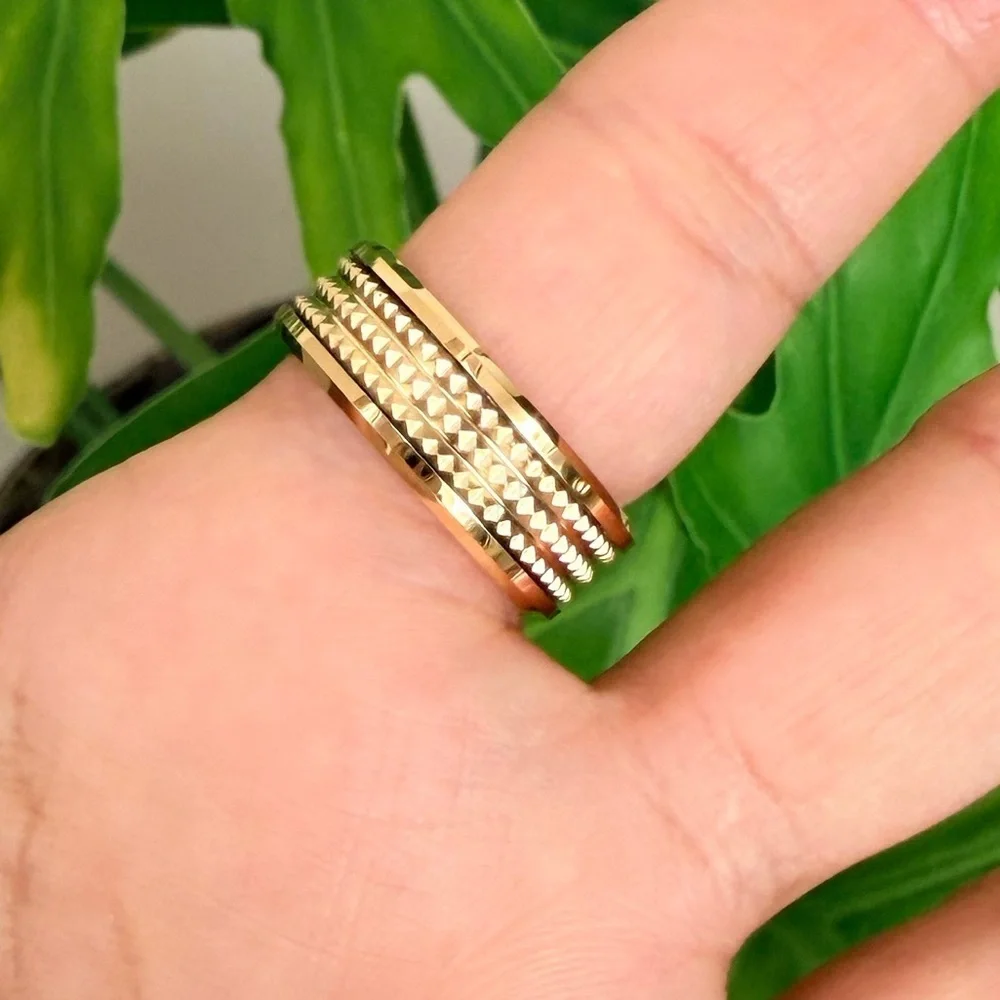 8mm Yellow Gold plated Jagged Center Wedding Band
